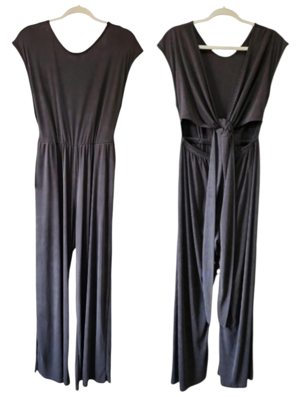 Free People Modal Blend Open Back / Tie Back Jumpsuit Dark gray XS OB613725